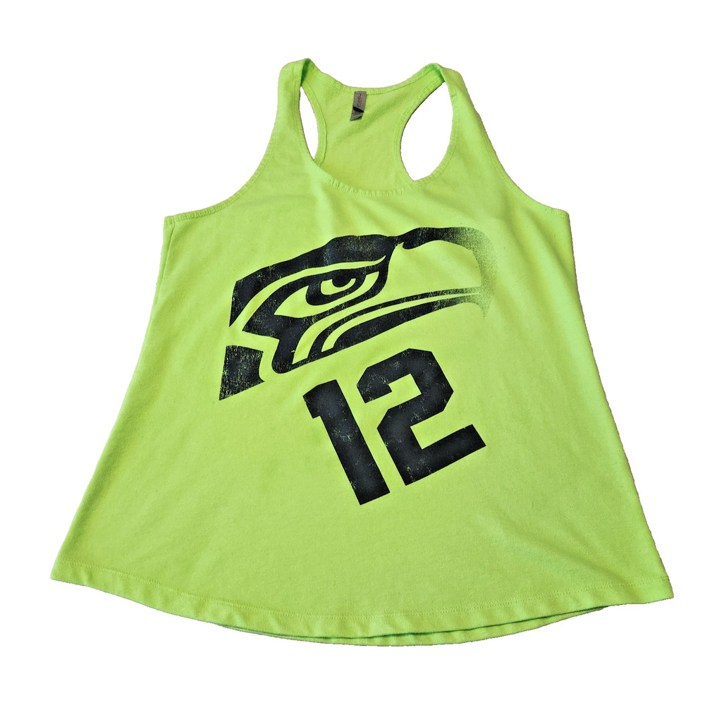 Seattle Seahawks #12 Twelfth Man NFL Hi-Vis Green Razorback Tank Top Women's XXL